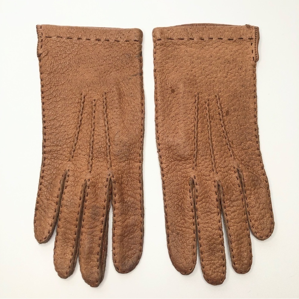 Women's cognac brown textured leather casual driving gloves M